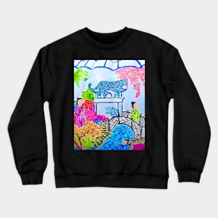 Blue panthers in chinoiserie landscape Crewneck Sweatshirt